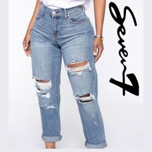 PLUS size! Seven7 Stretch Distressed Bleach Wash Ankle Jeans